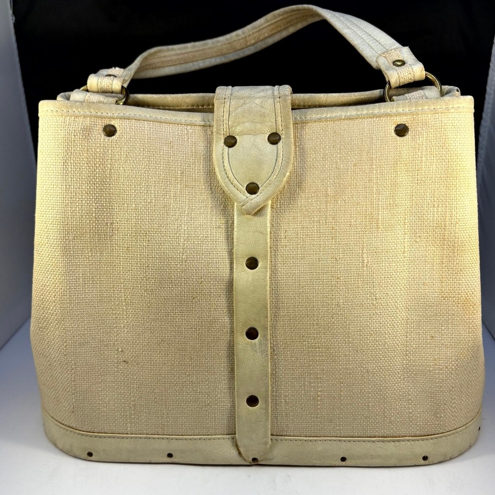 Vintage Enid Collins Flower Garden Jeweled Canvas Leather Handbag Horse Logo - Picture 4 of 15